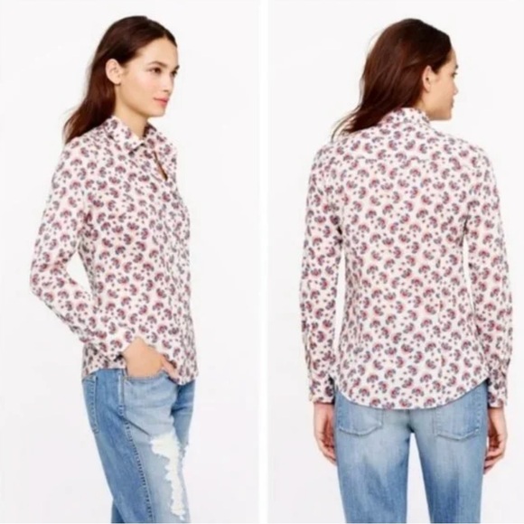 J. Crew Perfect Shirt In Papaya Paisley Beige Size 8 - Picture 3 of 8